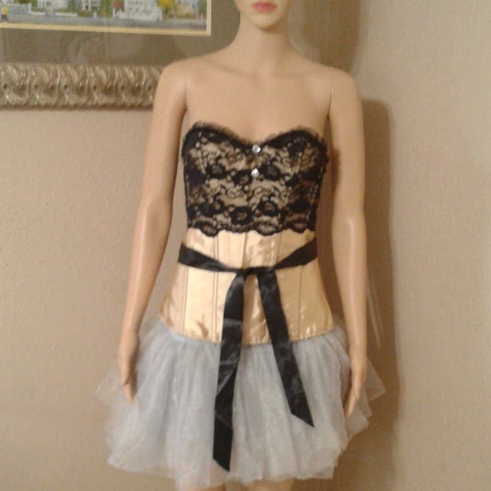 Gold Metalic & Black Lace Corset Size L